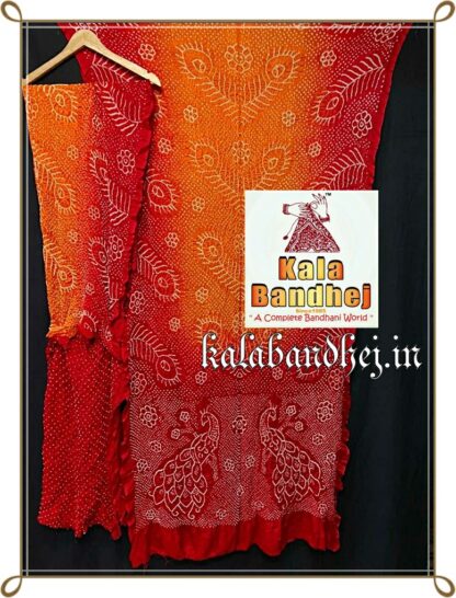 Red-Orange Pure Gaji Silk Bandhani Saree Bandhani