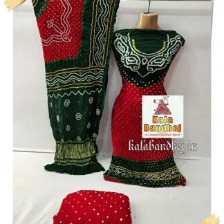 Green-Marron Bandhani Gaji Silk Dress Material Designer Bandhani