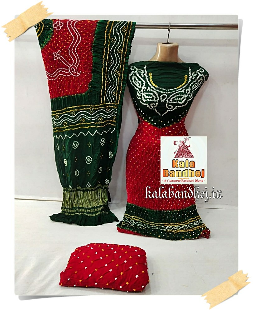 Green-Marron Bandhani Gaji Silk Dress Material Designer - Bandhani ...