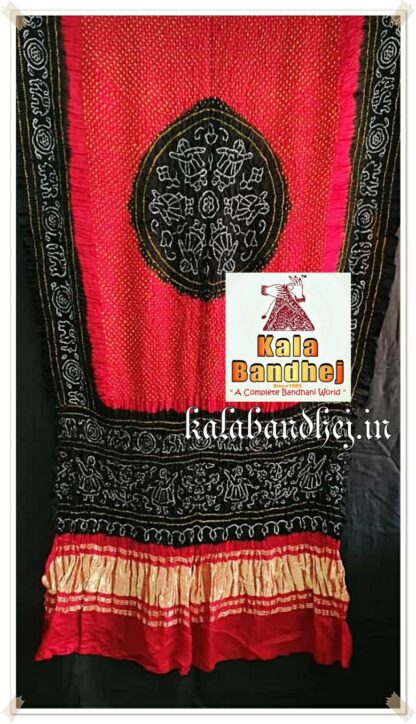 Red-Black Bandhani Dupatta Designer Pure Gaji Silk Bandhani