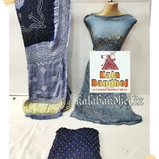 Bright Red-Blue Bandhani Gaji Silk Dress Material Designer Bandhani