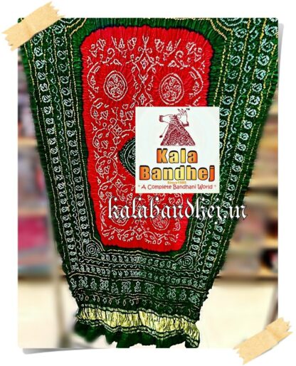 Red-Green Bandhani Dupatta Designer Pure Gaji Silk Bandhani