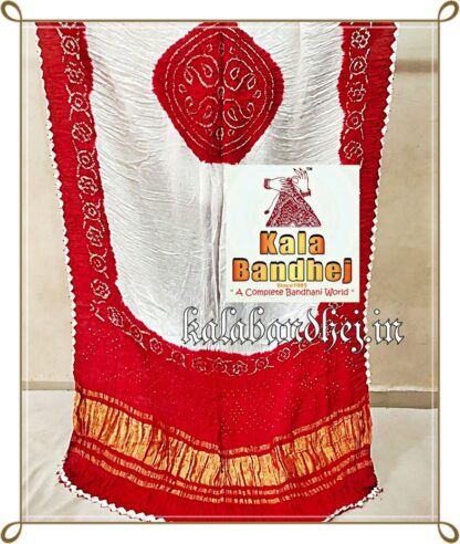 Red-White Paanetar Dupatta Bandhani Pure Gaji Silk Bandhani