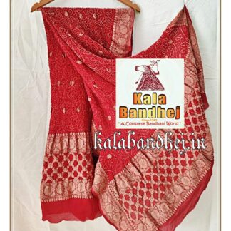 Red Dupatta Banarasi Bandhani Designer Banarasi Bandhani Dupatta