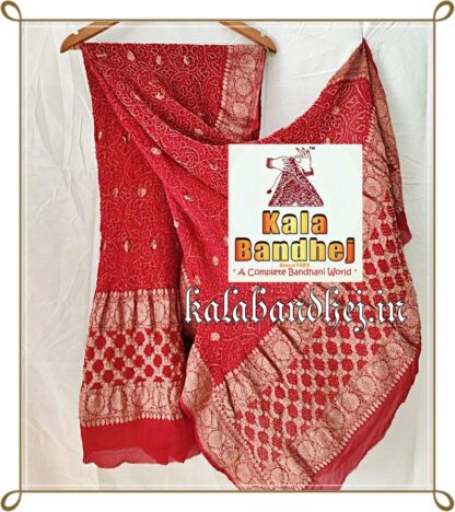 Red Dupatta Banarasi Bandhani Designer Banarasi Bandhani Dupatta