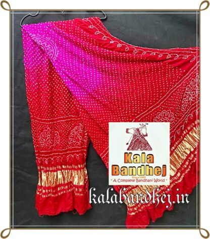 Pink-Red Bandhani Dupatta Peacock Pure Gaji Silk Bandhani