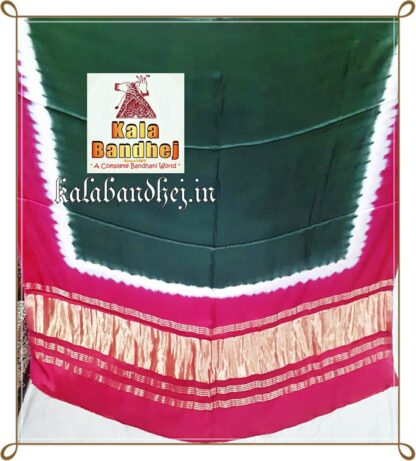 Pink-Green Modal Silk Plain Dupatta Lagdi Patto Bandhani