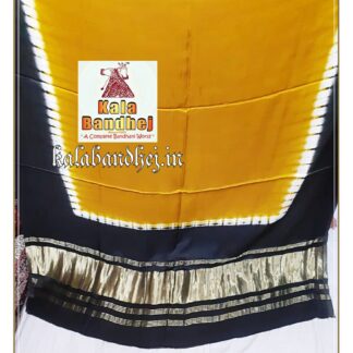 Black-Yellow Modal Silk Plain Dupatta Lagdi Patto Bandhani