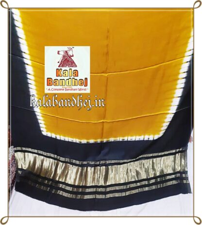 Black-Yellow Modal Silk Plain Dupatta Lagdi Patto Bandhani