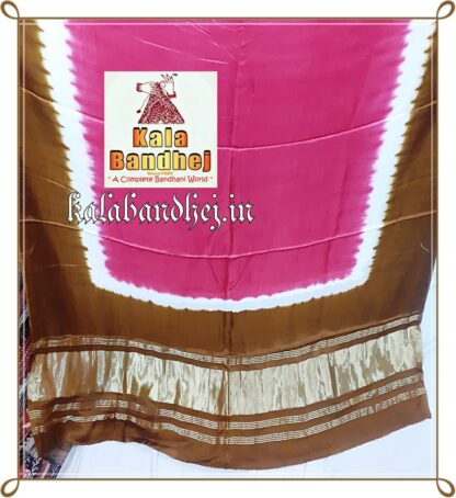 Brown-Pink Modal Silk Plain Dupatta Lagdi Patto Bandhani