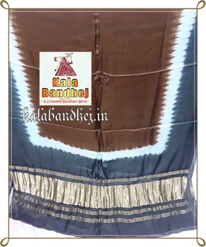 Silver-Brown Modal Silk Plain Dupatta Lagdi Patto Bandhani