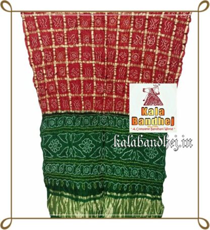Green-Red Gharchola Bandhani Saree Pure GajiSilk Bandhani