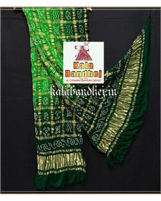Parrot-Green Gharchola Dupatta Bandhani In Pure Gaji Silk Bandhani