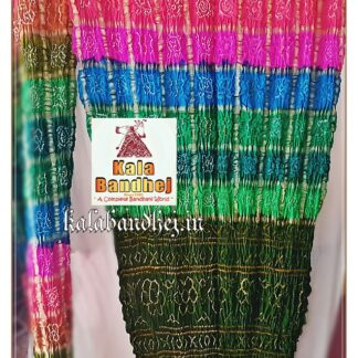 Multi Color Dupatta Bandhani In Pure Gaji Silk Lagdi Patto Bandhani