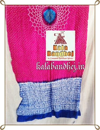 Pink-Blue Dupatta Bandhani Shibori in Modal Silk Bandhani