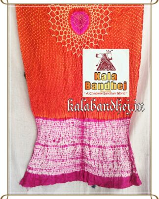 Orange-Pink Dupatta Bandhani Shibori in Modal Silk Bandhani