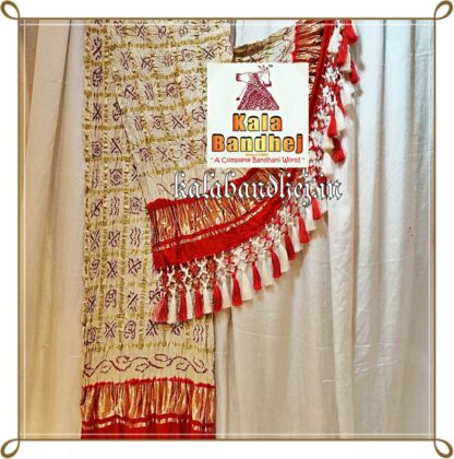 Red-White Gharchola Dupatta Bandhani In Pure Gaji Silk Bandhani
