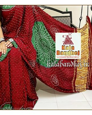 Maroon-Green Designer Saree Bandhani In Pure Gaji Silk Bandhani