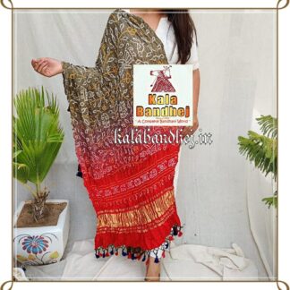 Chikoo Red Bandhani Dupatta Designer Pure Gaji Silk Ambadal Bandhani