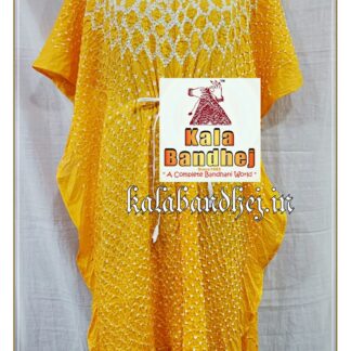 Yellow Kaftan Designer Bandhani Pure Gaji Silk Bandhani