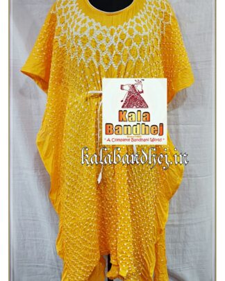 Yellow Kaftan Designer Bandhani Pure Gaji Silk Bandhani