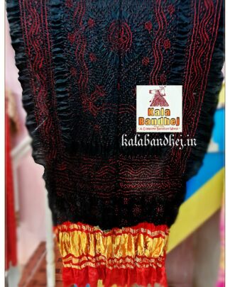 Black Dupatta Red Bandhani in Pure Gaji Silk Bandhani
