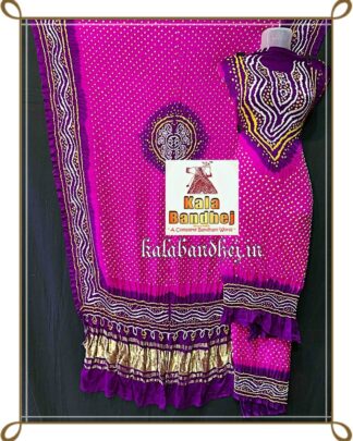 Pink-Magenta Bandhani Dress Material In Pure Gaji Silk Designer Bandhani