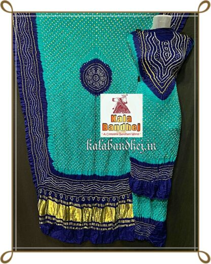 Rama-Navy Bandhani Dress Material In Pure Gaji Silk Designer Bandhani