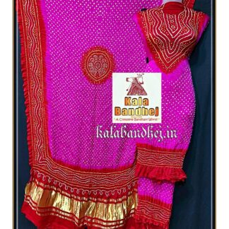 Pink-Red Bandhani Dress Material In Pure Gaji Silk Designer Bandhani