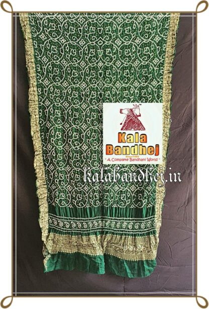 Green Bandhani Dupatta Designer In Pure Gaji Silk Bandhani