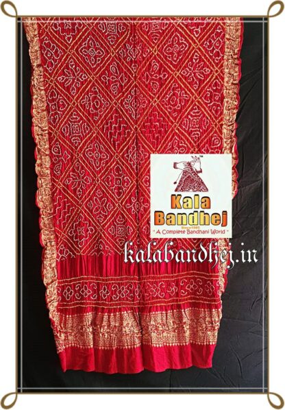Red Bandhani Dupatta Designer In Pure Gaji Silk Bandhani