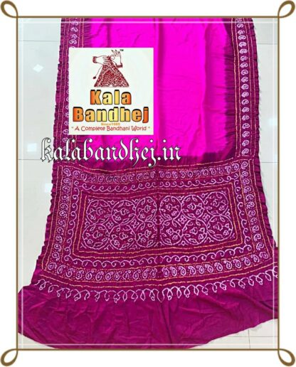 Magenta-Pink Designer Saree Bandhani In Pure Gaji Silk Bandhani