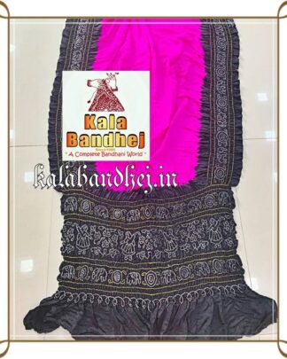 Black – Fu Pink Designer Saree Bandhani In Pure Gaji Silk Bandhani