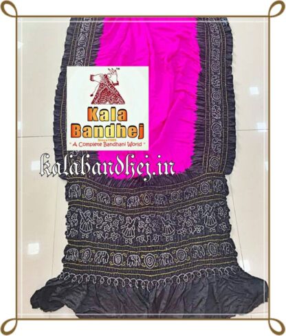 Black – Fu Pink Designer Saree Bandhani In Pure Gaji Silk Bandhani
