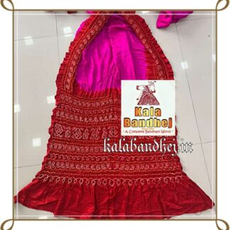 Red Gota Pati Designer Saree Bandhani Blouse In Pure Gaji Silk Bandhani