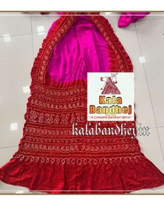 Red-Pink Designer Saree Bandhani In Pure Gaji Silk Bandhani