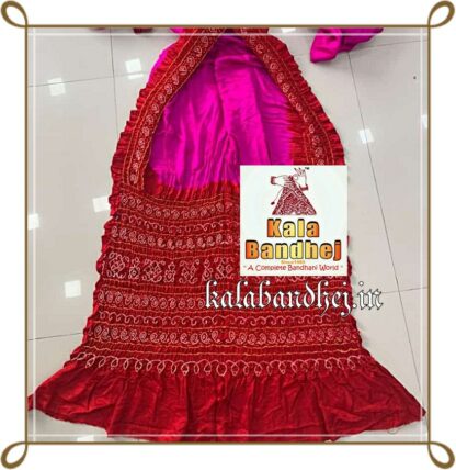 Red-Pink Designer Saree Bandhani In Pure Gaji Silk Bandhani