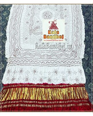 White Dupatta Red Bandhani in Pure Gaji Silk Bandhani