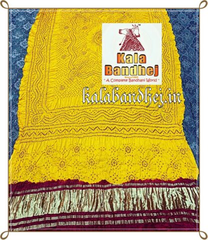 Yellow Dupatta Red Bandhani in Pure Gaji Silk Bandhani