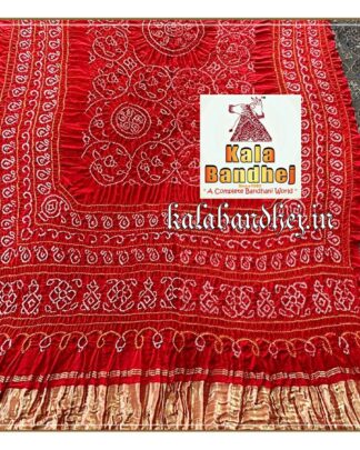 Red Bandhani Dupatta Designer Pure Gaji Silk Shikari Bandhani