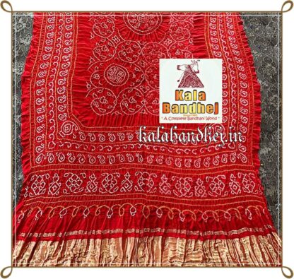 Red Bandhani Dupatta Designer Pure Gaji Silk Shikari Bandhani