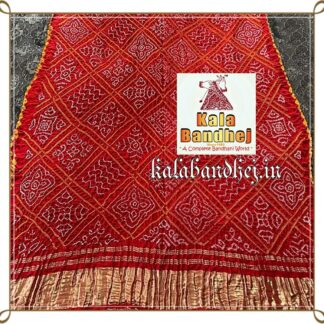 Red Bandhani Dupatta Designer Pure Gaji Silk Bavan Bharg Bandhani