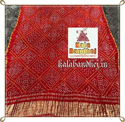 Red Bandhani Dupatta Designer Pure Gaji Silk Bavan Bharg Bandhani