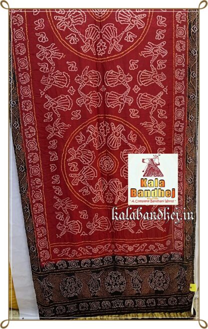 Black Red Bandhani Dupatta Designer In Pure Gaji Silk Bandhani