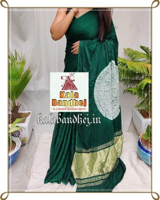 Green Shibori Saree Handmade Design In Gaji Silk Bandhani