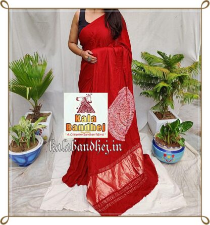 Red Shibori Saree Handmade Design In Gaji Silk Bandhani