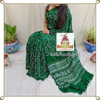 Green Designer Saree Bandhani In Pure Gaji Silk Bandhani