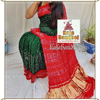 Red-Mustered Designer Saree Bandhani In Pure Gaji Silk Bandhani