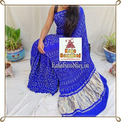 Blue Designer Saree Bandhani In Pure Gaji Silk Bandhani