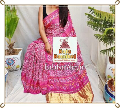 Pink Designer Saree Bandhani In Pure Gaji Silk Bandhani